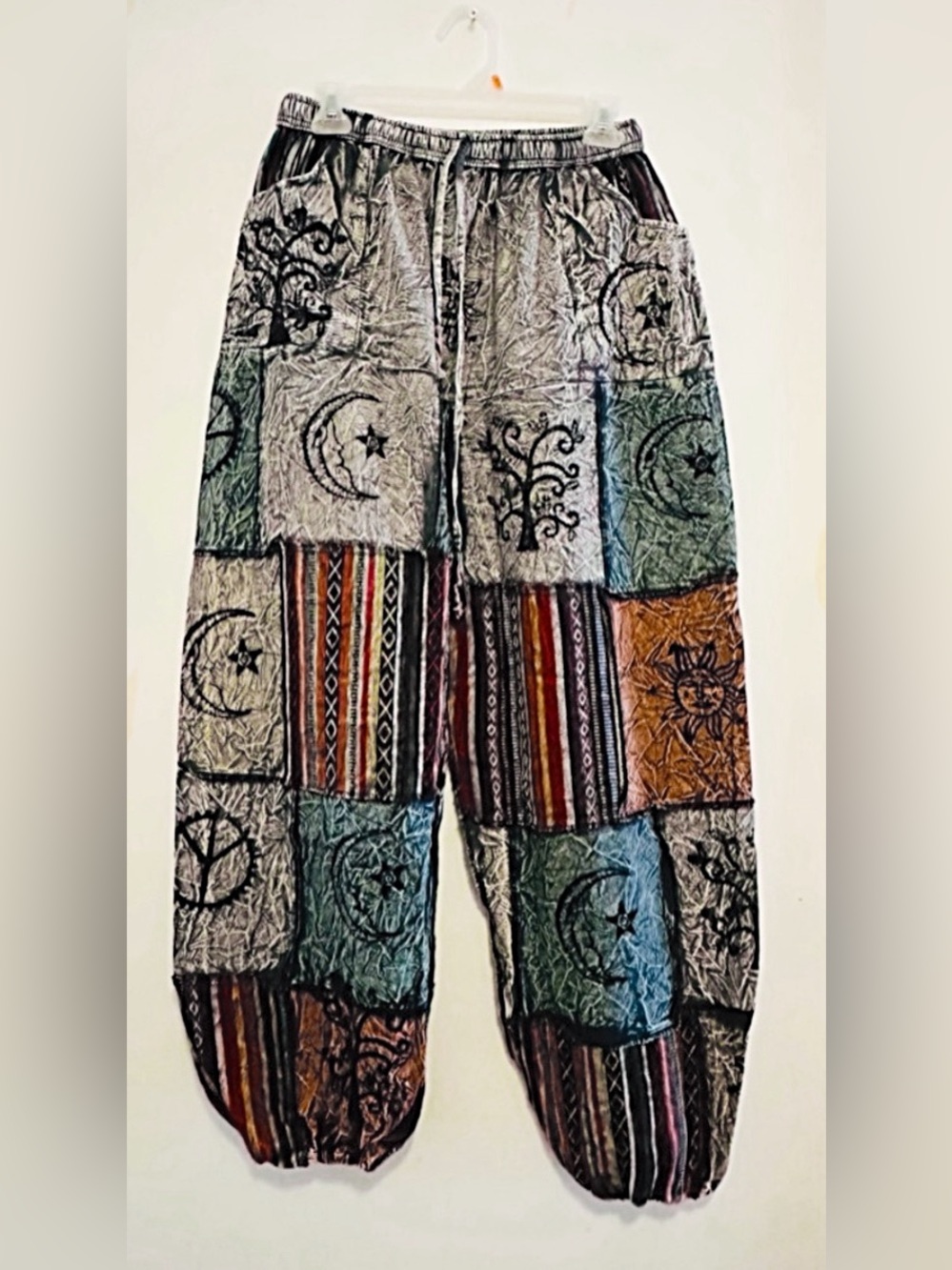 Patchwork Boho Moon & Sun Harem Pants - Multicolor